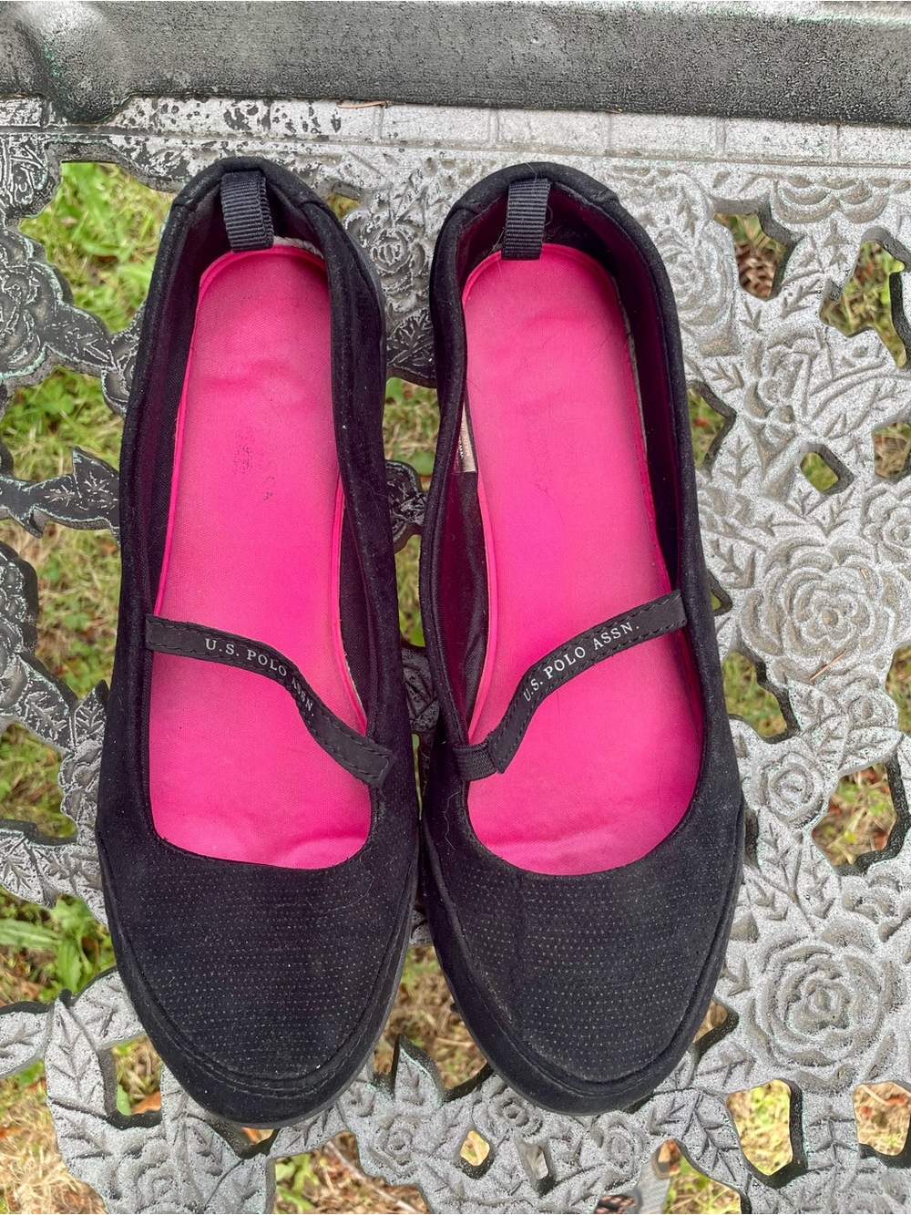 U.S. Polo Assn. Black Slip On Flats with Pink Insole
